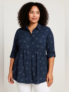 Women’s Paisley Button-Front Tunic Shirt